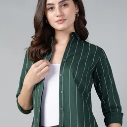 Women Slim Fit Striped Spread Collar Casual Shirt-image-5