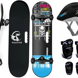 jaspo Dragon Fire Intact Medium Skateboard Combo (24*6") (Skateboard+helmet+elbow+knee+ ( For age group 7 years and above) Skating Kit-picture-27
