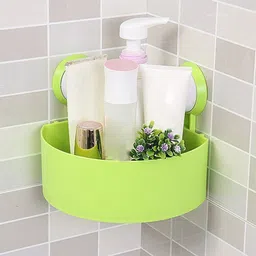 cpex Triangle Shelf Rack Corner Caddy with Wall Mounted Suction Cup for Bathroom, Kitchen Plastic Wall Shelf image 2