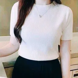 gyarasi Women Striped Round Neck Cotton Blend White T-Shirt-picture-22
