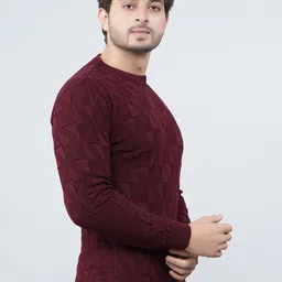 houseofcommon Men Self Design Round Neck Maroon Sweater image 3