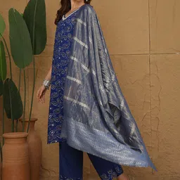 Anouk Paisley Printed Pure Cotton Straight Kurta With Trousers & Dupatta image 3