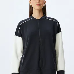 Koton Women Colourblocked Bomber with Embroidered Jacket-picture-26