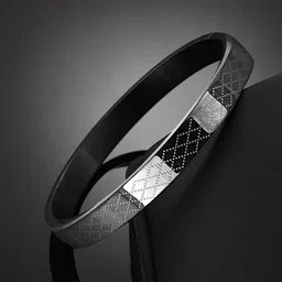 The Roadster Lifestyle Co Men Stainless Steel Silver-Plated Anti-Tarnish Kada Bracelet image 1