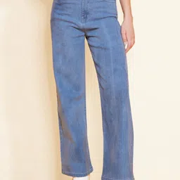 KATLINE Women Smart Straight Fit High-Rise Heavy Fade Stretchable Jeans-image-75