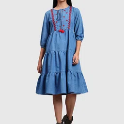 R.Code by The Roadster Life Co. Embroidered Denim A-Line Midi Dress-picture-18