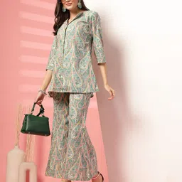 Indibelle Printed V-Neck Pure Cotton Shirt With Palazzo-picture-15