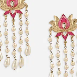 Fida Gold-Plated Pearls Beaded Floral Shaped Meenakari Drop Earrings image 5