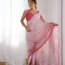 CANIZZARO Women Floral Printed Mirror Work Saree image 3