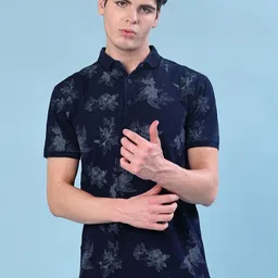 V-Mart Men Floral Printed Polo Collar Slim Fit T-shirt image 3