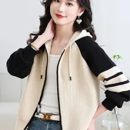 StyleCast Women Colourblocked Front-Open Hooded Sweaters-image-63