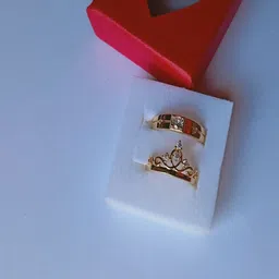 Kavy Online Store Unisex Set Of 2 Gold-Plated Cubic Zirconia Studded Couple Finger Rings image 5