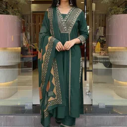 KALINI Floral Printed V-Neck Straight Kurta With Trousers & Dupatta-picture-20