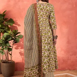 Shae by SASSAFRAS Floral Printed Pure Cotton A-Line Kurta With Palazzos & Dupatta image 4