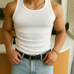 ROCKWELL Pack Of 2 Ribbed Cotton Breathable Innerwear Gym Vests image 2