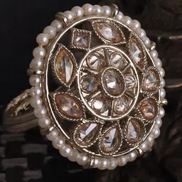 SALONI FASHION JEWELLERY Women Floral Gold Plated Kundan Studded Adjustable Finger Ring-image-38