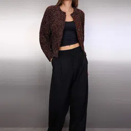 Trendyol Women Boucle Crop Cardigan Sweaters with Fuzzy Detail image 5