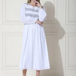 Purple State Women Gathered & Smoking Fit & Flare Maxi Dress-picture-41