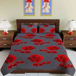 Aura Black & Red 144 TC King Bedsheet with 2 Pillow Covers-image-61