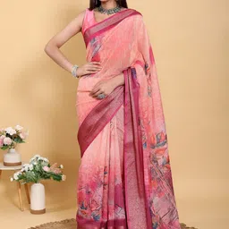 DIVASTRI Floral Zari Pure Linen Banarasi Saree-picture-11