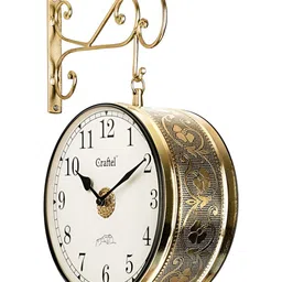 CRAFTEL Gold-Toned & Black Textured Analogue Round Shaped Double Sided Vintage Wall Clock-image-13
