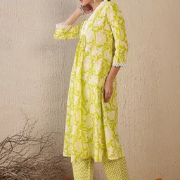 Indo Era Printed Square Neck Pure Cotton Tunic With Trouser image 5