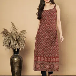 GULMEHAK Floral Printed Square Neck Sleeveless Cotton Kurta-picture-42