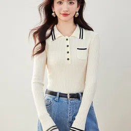 JC Collection Women Striped Ribbed Pullover-picture-36