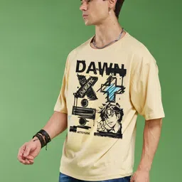 SMARTEES Graphic Printed Round Neck Regular Sleeves Cotton Oversized Fit T-shirt image 2