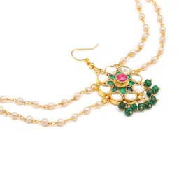 Ruby Raang Girls Gold-Plated Kundan Studded & Pearls Beaded Bun Pin Head Jewellery image 4