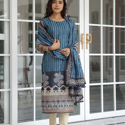 FASHOR Women Striped Flared Sleeves Sequinned Chanderi Silk Anarkali Kurta-picture-10
