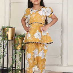 Cutiekins Girls Floral Printed Gotta Patti A-Line Kurta With Dhoti Pant-picture-57