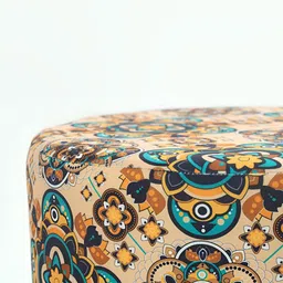NACIA Yellow & Blue Ethnic Motifs Printed Round Shape Ottoman Pouffes Stool image 3