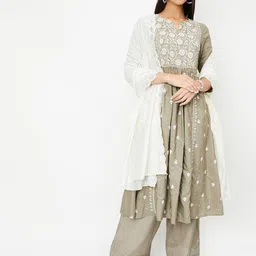 max Women Floral Embroidered Kurta Trousers With Dupatta-picture-42
