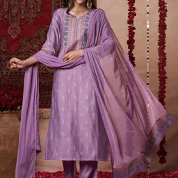 DIVASTRI Women Ethnic Motifs Printed Regular Kurta with Trousers & With Dupatta image 1