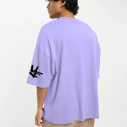 JUMPCUTS Typography Printed Round Neck Drop Shoulder Sleeves Oversized T-shirt image 2