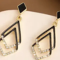 SZN Artificial Stones Studded Diamond Shaped Korean Drop Earrings image 2