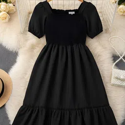 DEKLOOK Girls Fit and Flare Polyester Square Neck Dress image 3