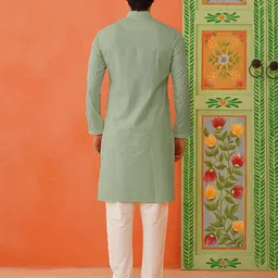 TheEthnic.Co Men Light Green Cotton Kurta Set image 5