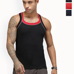 Sporto by Macho Pack Of 4 Men Cotton Colourblocked Gym Vests-picture-28