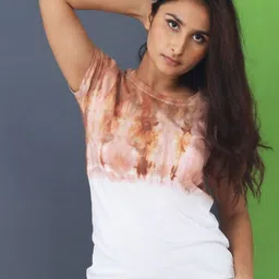 LAPPEN FASHION Women Dyed Raw Edge T-shirt-image-38