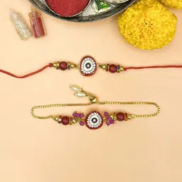 Sangria Artificial Stones Studded & Beaded Eye Bhaiya Bhabhi Rakhis With Roli Chawal image 4