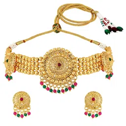 Peora Gold-Plated Beaded & Stones Studded Jewellery Set image 2