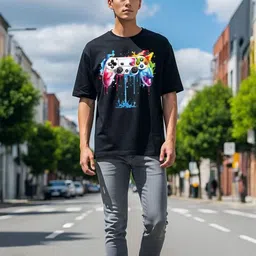 MaverIQ Men Graphic Printed Drop Shoulder Sleeve Round Neck Oversized T-shirt image 4