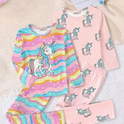 INCLUD Girls Pack Of 2 Printed Short Sleeves T-shirt With Trousers-picture-29