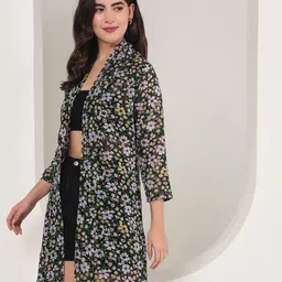 TANDUL Women Floral Printed Longline Open Front Shrug image 5