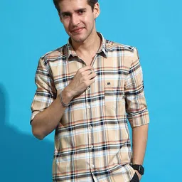 Estilocus Men Standard Fit Checked Spread Collar Cotton Casual Shirt-image-89