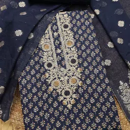 Soch Floral Printed Thread Work Jam Cotton Unstitched Dress Material-image-70