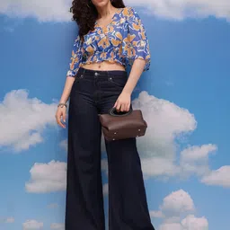 CORSICA Floral Print Flared Sleeve Smocked Empire Crop Top image 2