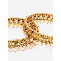panash PANASH- Set Of 2 24 CT Gold-Plated Antique Bangles image 4